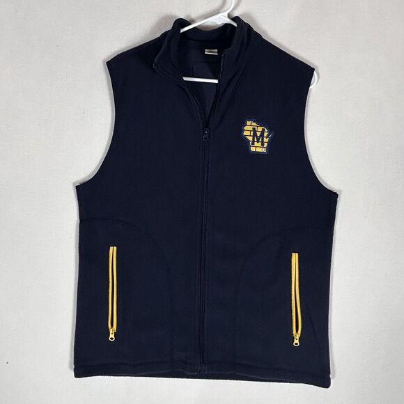 Milwaukee Brewers Fleece Vest Adult Medium Navy Blue MLB Baseball Mens Logo Zip - Picture 1 of 11